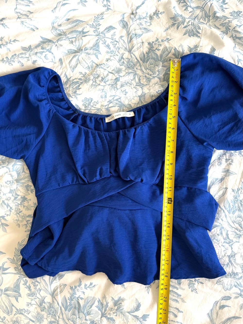 Altar'd State Cobalt Blue Puff-Sleeve Peplum Top | Size Large - Picture 6 of 6
